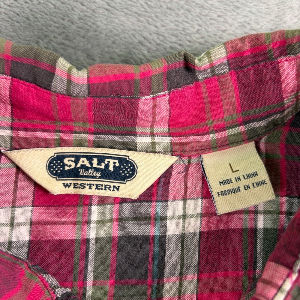 Salt Valley Western Shirt Men's L Pink Plaid Pearl Snap Long Sleeve Cowboy Rodeo - Picture 5 of 10